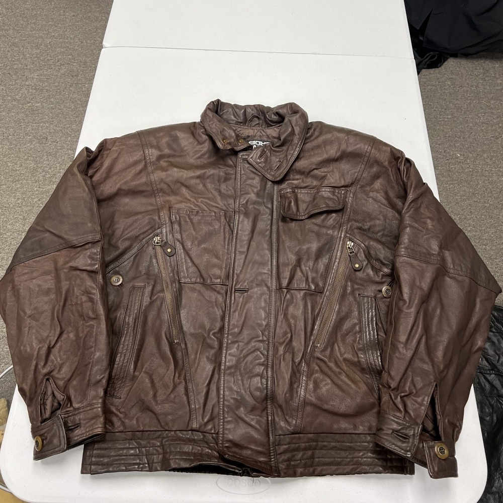 New Order Leather Bomber Jacket Mens M Brown Vintage Quilted Utility